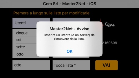 avviso di mancanza nome utente o server